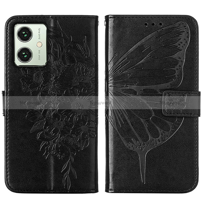 Leather Case Stands Butterfly Flip Cover Holder YB1 for Motorola Moto G54 5G Black