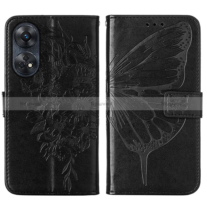 Leather Case Stands Butterfly Flip Cover Holder YB1 for Oppo Reno8 T 4G Black