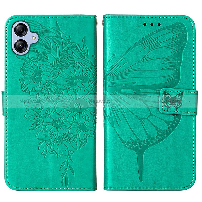 Leather Case Stands Butterfly Flip Cover Holder YB1 for Samsung Galaxy F04 Green