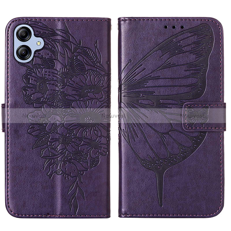 Leather Case Stands Butterfly Flip Cover Holder YB1 for Samsung Galaxy F04 Purple