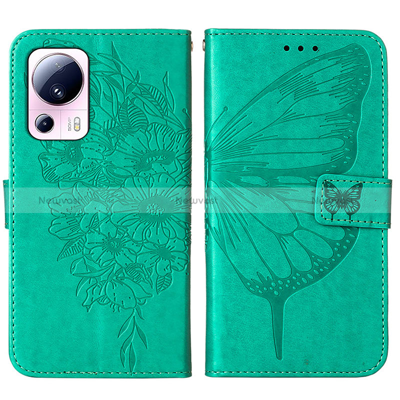 Leather Case Stands Butterfly Flip Cover Holder YB1 for Xiaomi Mi 12 Lite NE 5G Green