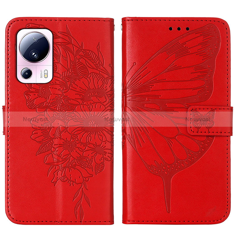 Leather Case Stands Butterfly Flip Cover Holder YB1 for Xiaomi Mi 13 Lite 5G Red