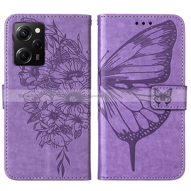 Leather Case Stands Butterfly Flip Cover Holder YB1 for Xiaomi Poco X5 Pro 5G Clove Purple