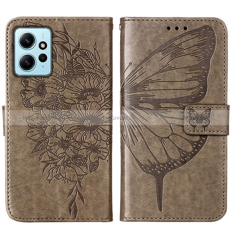 Leather Case Stands Butterfly Flip Cover Holder YB1 for Xiaomi Redmi Note 12 4G Gray