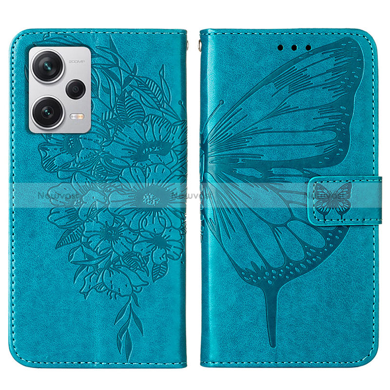 Leather Case Stands Butterfly Flip Cover Holder YB1 for Xiaomi Redmi Note 12 Explorer Blue