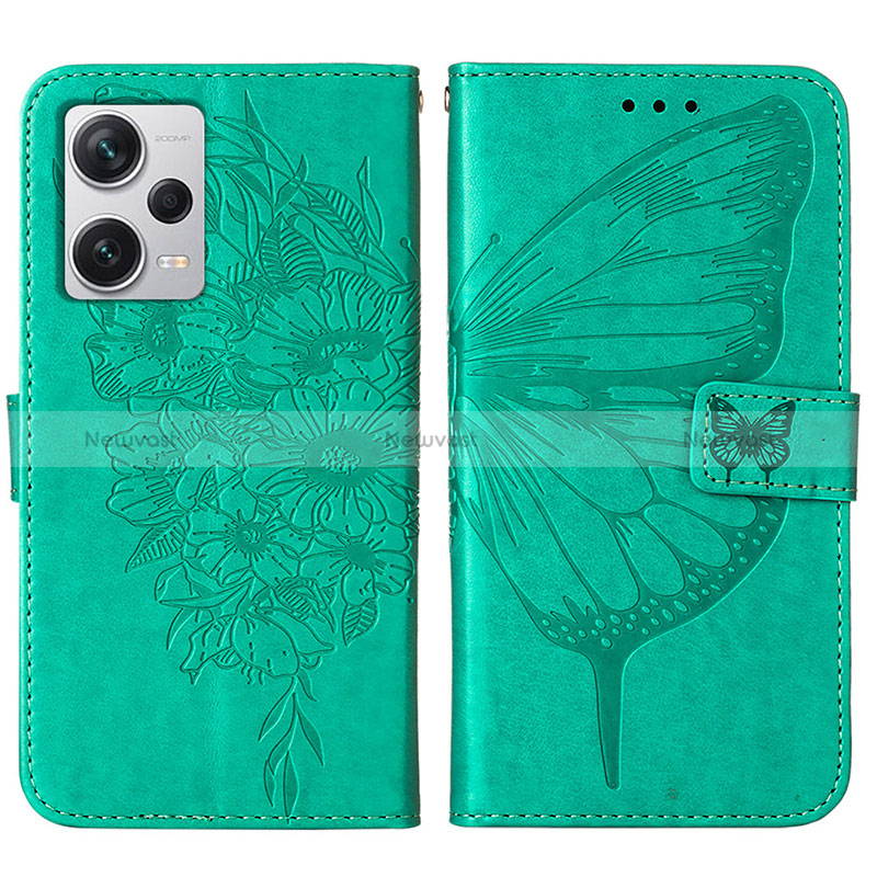 Leather Case Stands Butterfly Flip Cover Holder YB1 for Xiaomi Redmi Note 12 Explorer Green