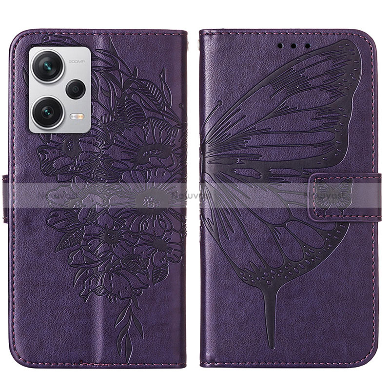Leather Case Stands Butterfly Flip Cover Holder YB1 for Xiaomi Redmi Note 12 Explorer Purple