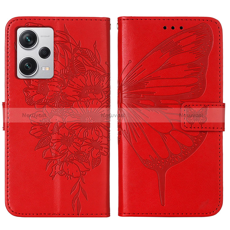 Leather Case Stands Butterfly Flip Cover Holder YB1 for Xiaomi Redmi Note 12 Explorer Red