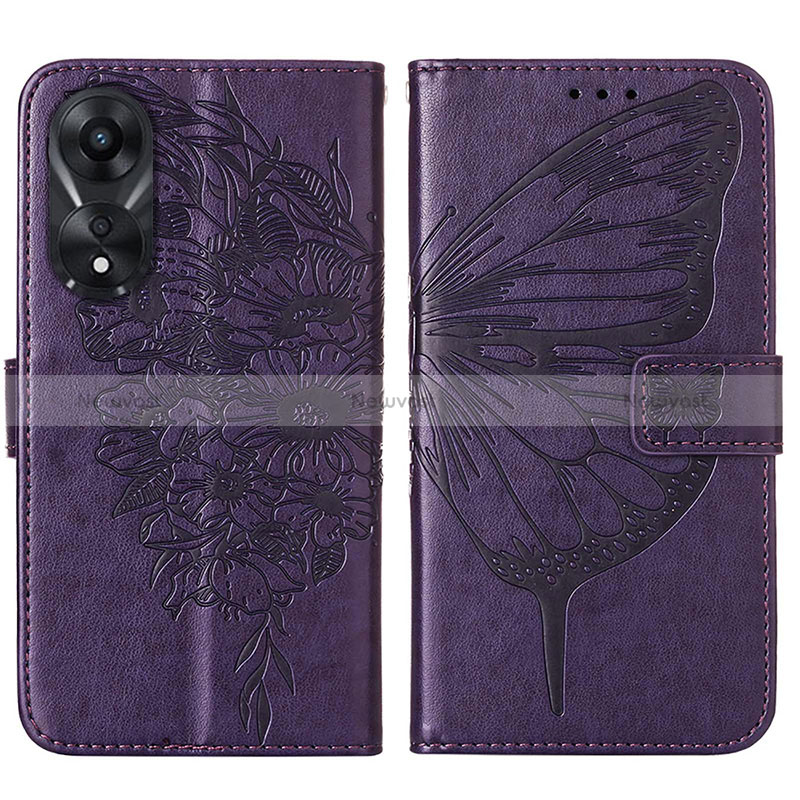 Leather Case Stands Butterfly Flip Cover Holder YB2 for Oppo A58 5G