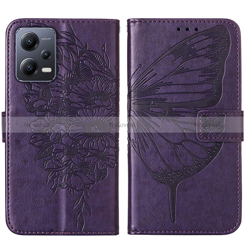 Leather Case Stands Butterfly Flip Cover Holder YB2 for Xiaomi Poco X5 5G Purple