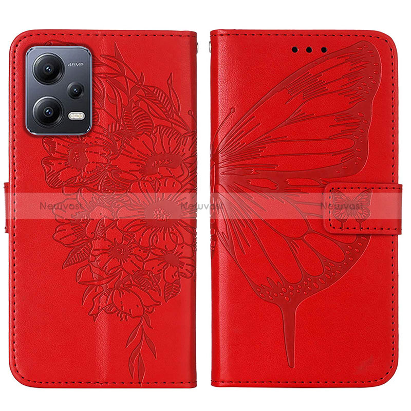 Leather Case Stands Butterfly Flip Cover Holder YB2 for Xiaomi Poco X5 5G Red