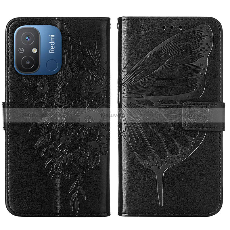 Leather Case Stands Butterfly Flip Cover Holder YB2 for Xiaomi Redmi 12C 4G Black