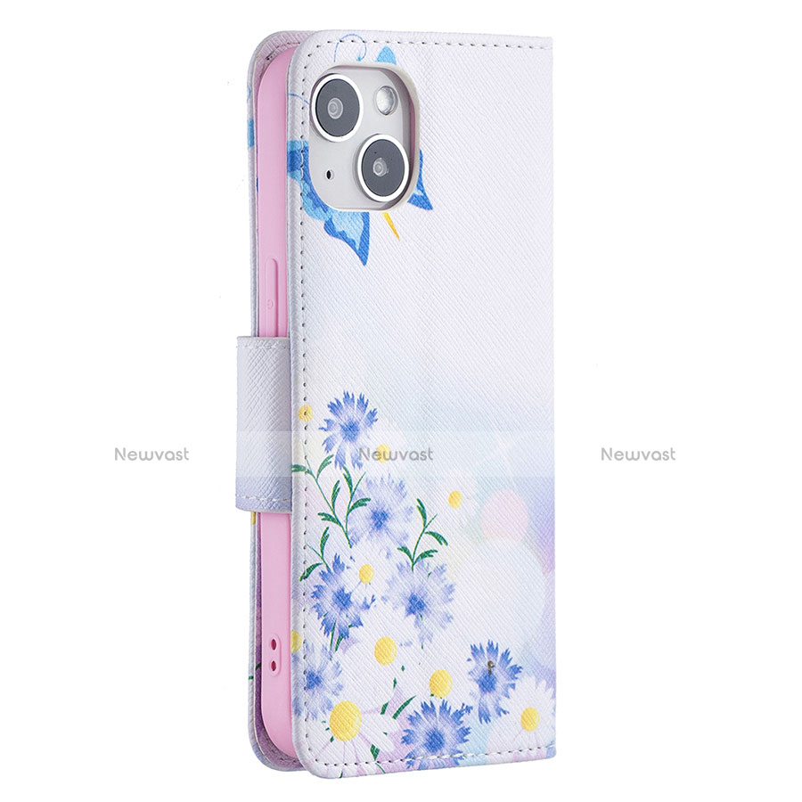 Leather Case Stands Butterfly Flip Cover L01 Holder for Apple iPhone 13 Blue