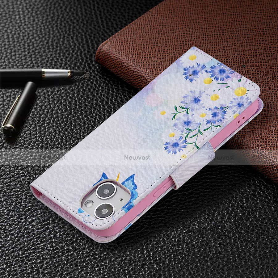 Leather Case Stands Butterfly Flip Cover L01 Holder for Apple iPhone 13 Blue