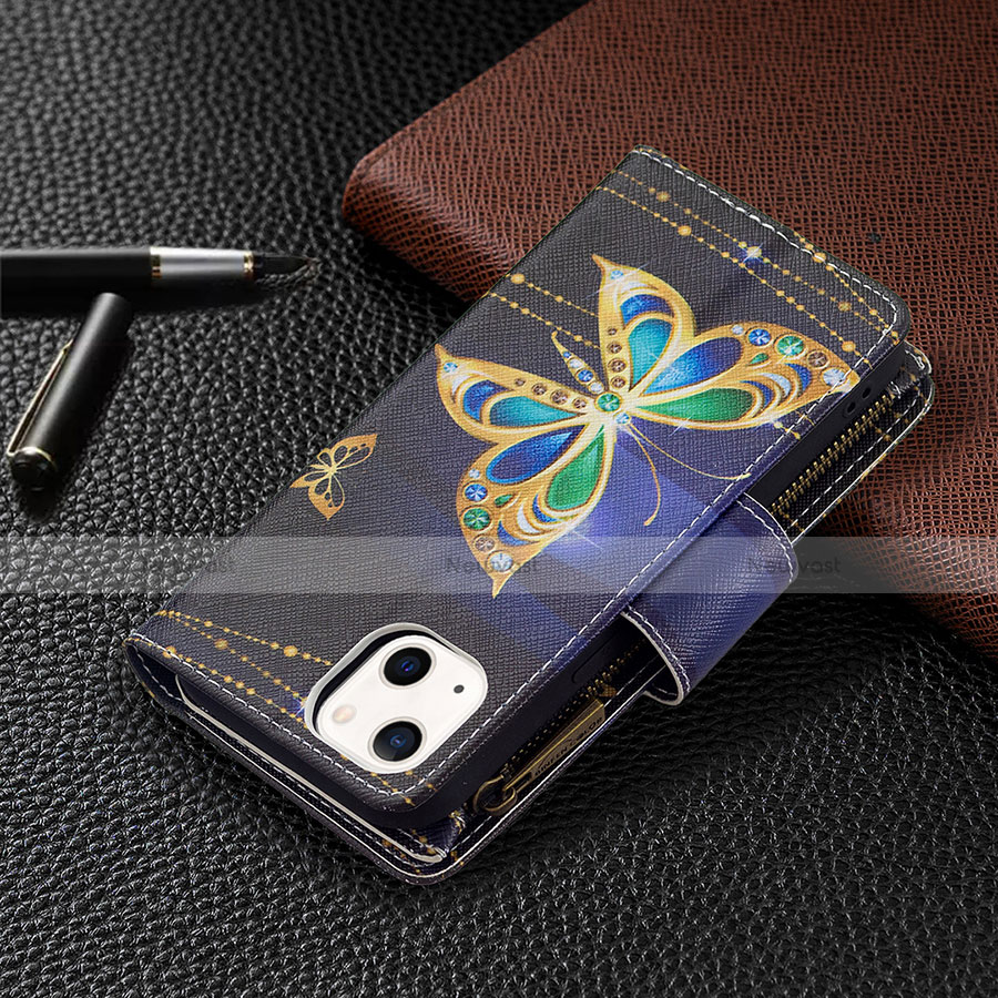 Leather Case Stands Butterfly Flip Cover L01 Holder for Apple iPhone 13 Mini Black