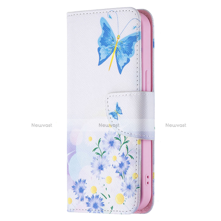 Leather Case Stands Butterfly Flip Cover L01 Holder for Apple iPhone 13 Mini Blue