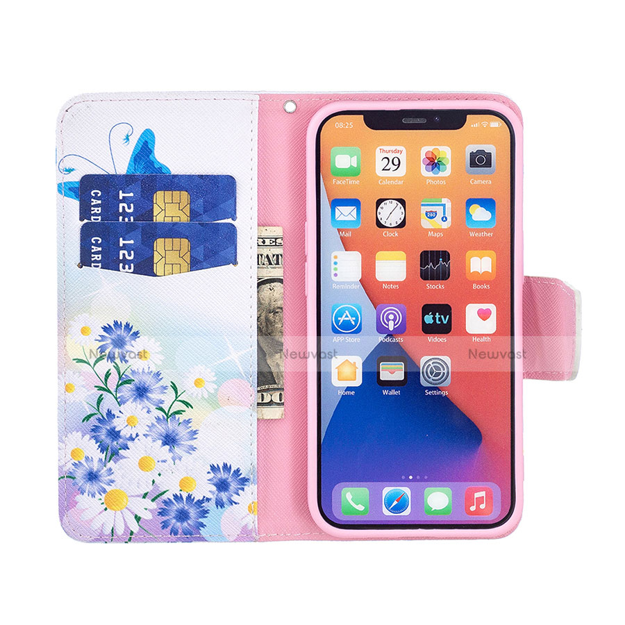 Leather Case Stands Butterfly Flip Cover L01 Holder for Apple iPhone 13 Mini Blue