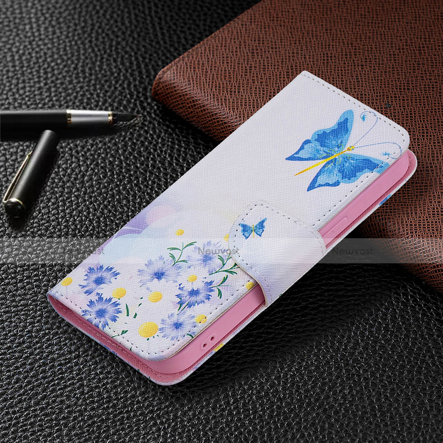 Leather Case Stands Butterfly Flip Cover L01 Holder for Apple iPhone 13 Mini Blue