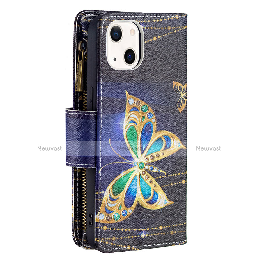 Leather Case Stands Butterfly Flip Cover L01 Holder for Apple iPhone 14 Black