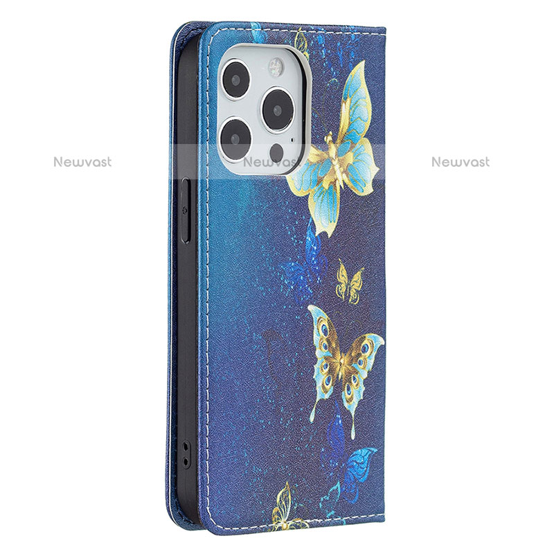 Leather Case Stands Butterfly Flip Cover L01 Holder for Apple iPhone 14 Pro Blue