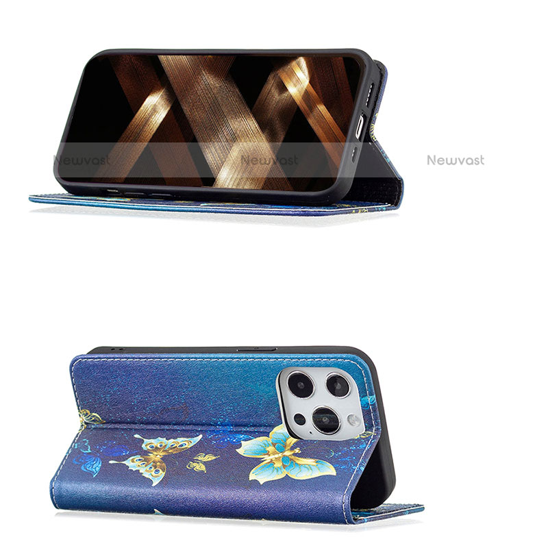 Leather Case Stands Butterfly Flip Cover L01 Holder for Apple iPhone 14 Pro Blue