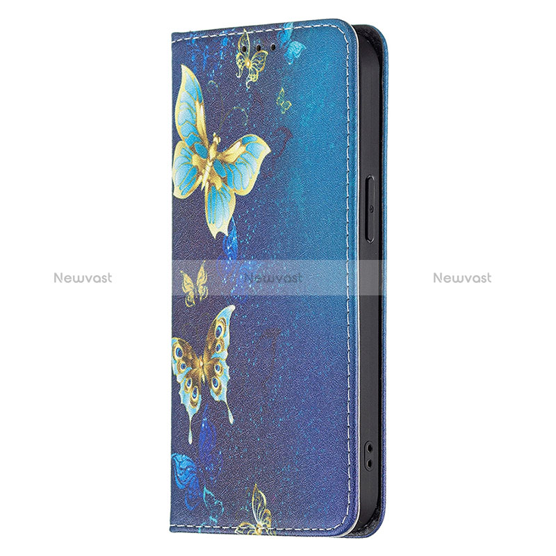 Leather Case Stands Butterfly Flip Cover L01 Holder for Apple iPhone 14 Pro Max Blue
