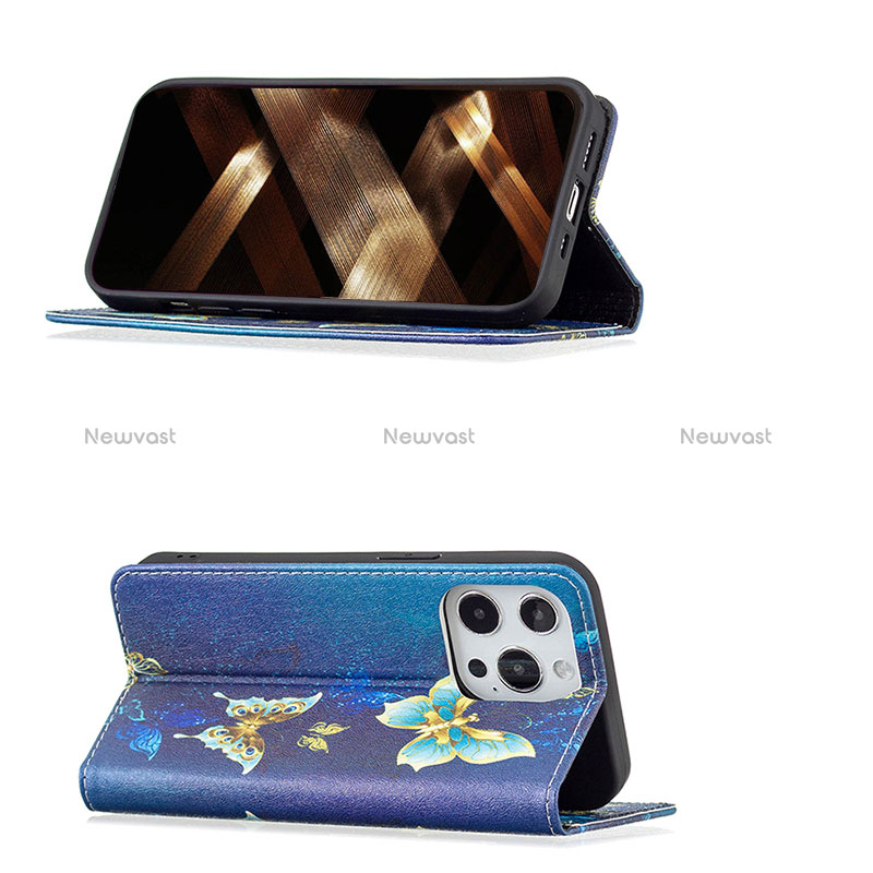 Leather Case Stands Butterfly Flip Cover L01 Holder for Apple iPhone 14 Pro Max Blue