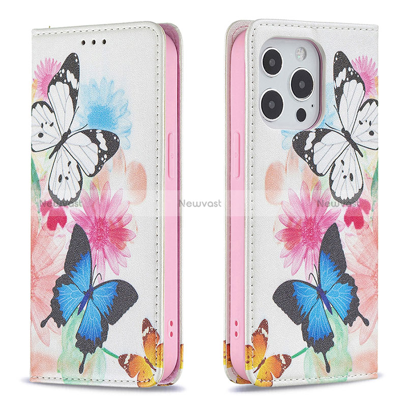 Leather Case Stands Butterfly Flip Cover L01 Holder for Apple iPhone 14 Pro Max Pink