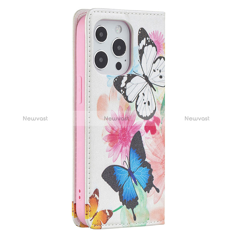 Leather Case Stands Butterfly Flip Cover L01 Holder for Apple iPhone 14 Pro Max Pink