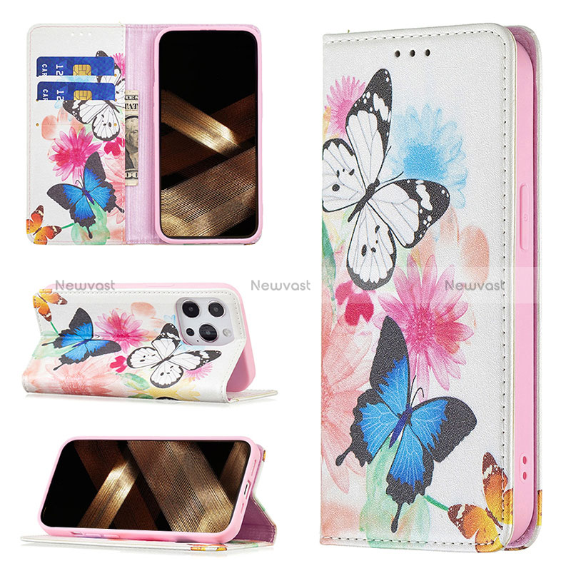 Leather Case Stands Butterfly Flip Cover L01 Holder for Apple iPhone 14 Pro Max Pink