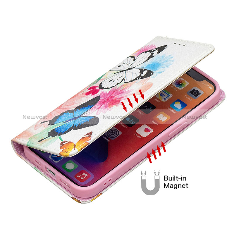 Leather Case Stands Butterfly Flip Cover L01 Holder for Apple iPhone 14 Pro Max Pink