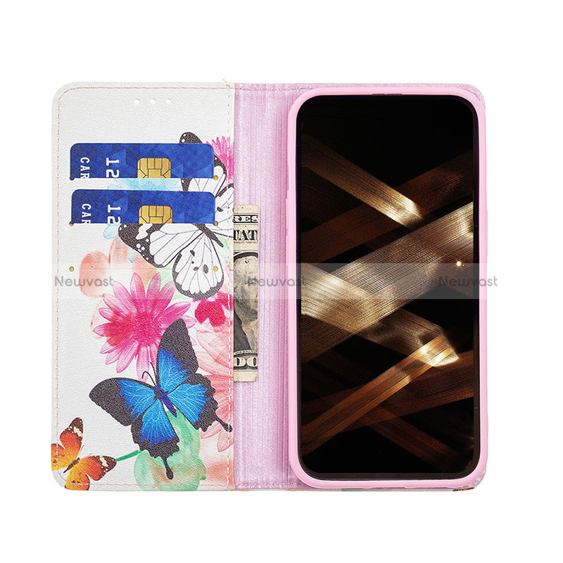 Leather Case Stands Butterfly Flip Cover L01 Holder for Apple iPhone 14 Pro Max Pink