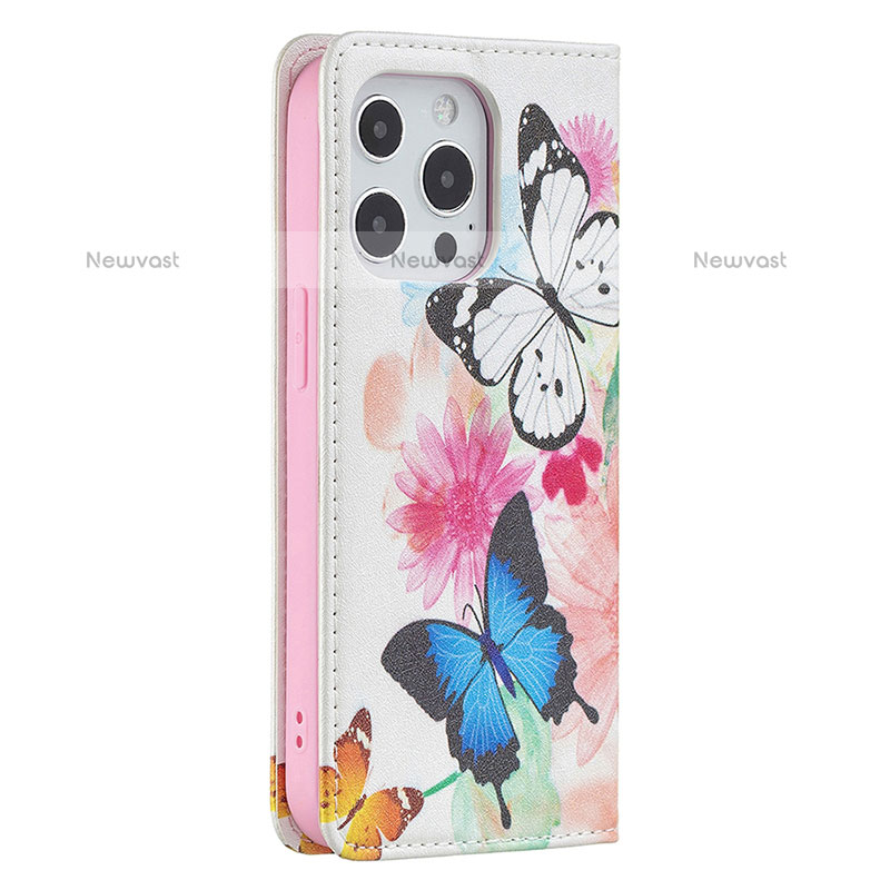 Leather Case Stands Butterfly Flip Cover L01 Holder for Apple iPhone 14 Pro Pink