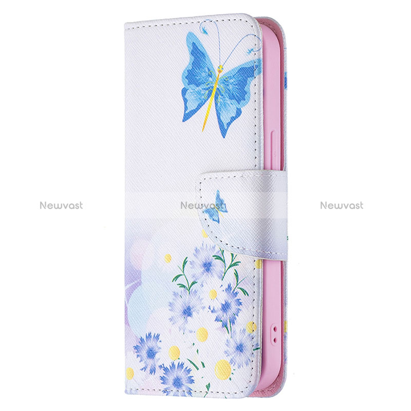 Leather Case Stands Butterfly Flip Cover L01 Holder for Apple iPhone 15 Blue