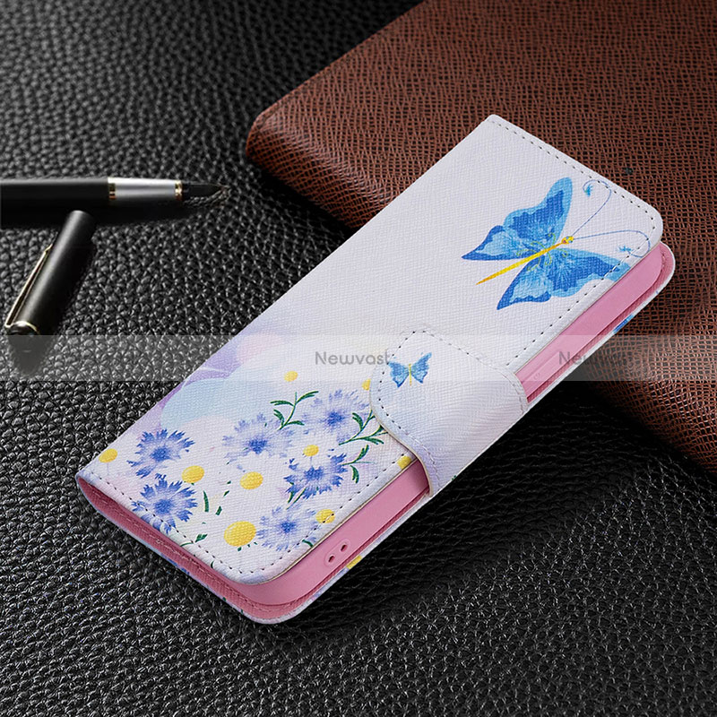 Leather Case Stands Butterfly Flip Cover L01 Holder for Apple iPhone 15 Blue