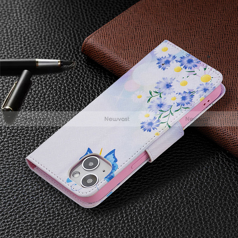 Leather Case Stands Butterfly Flip Cover L01 Holder for Apple iPhone 15 Blue