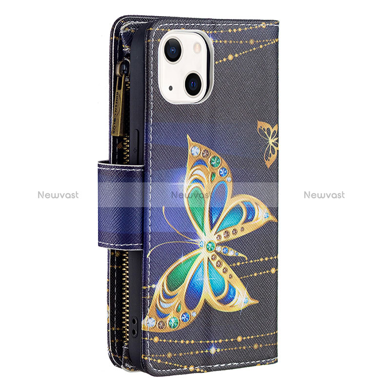 Leather Case Stands Butterfly Flip Cover L01 Holder for Apple iPhone 15 Plus Black