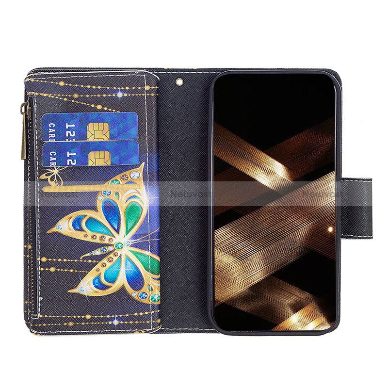 Leather Case Stands Butterfly Flip Cover L01 Holder for Apple iPhone 15 Plus Black