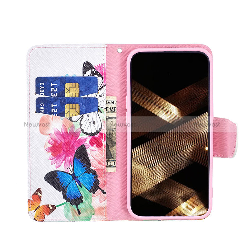 Leather Case Stands Butterfly Flip Cover L01 Holder for Apple iPhone 15 Plus Pink