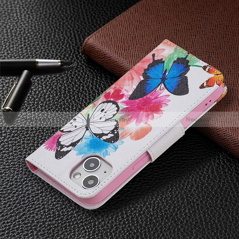 Leather Case Stands Butterfly Flip Cover L01 Holder for Apple iPhone 15 Plus Pink