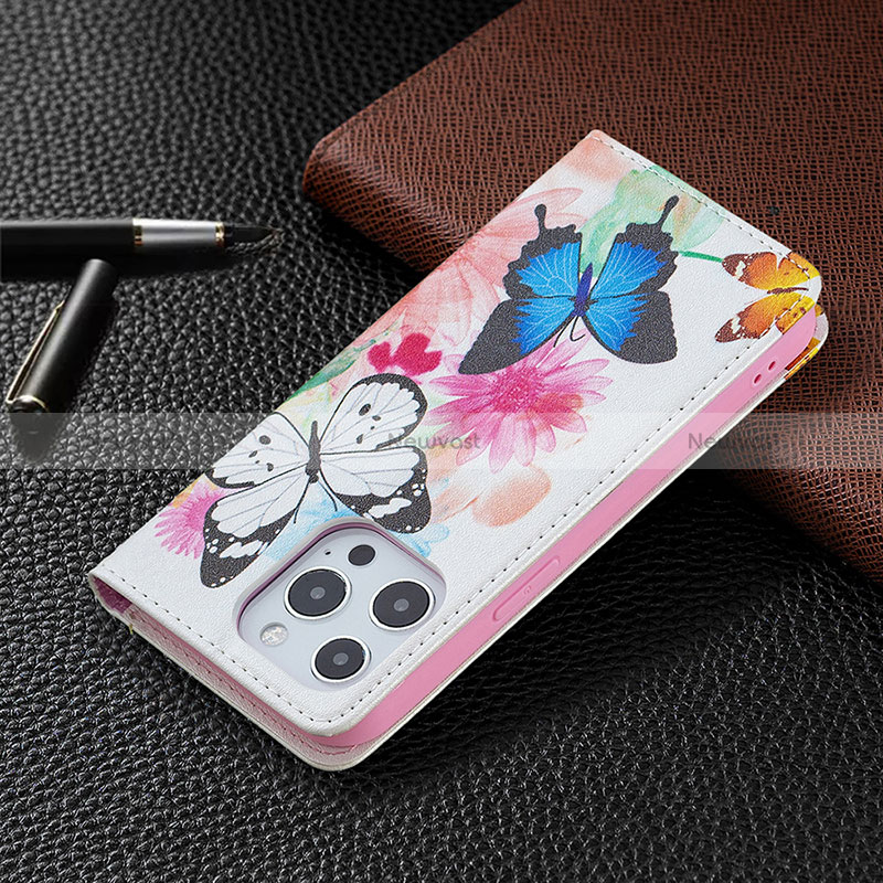 Leather Case Stands Butterfly Flip Cover L01 Holder for Apple iPhone 15 Pro Pink