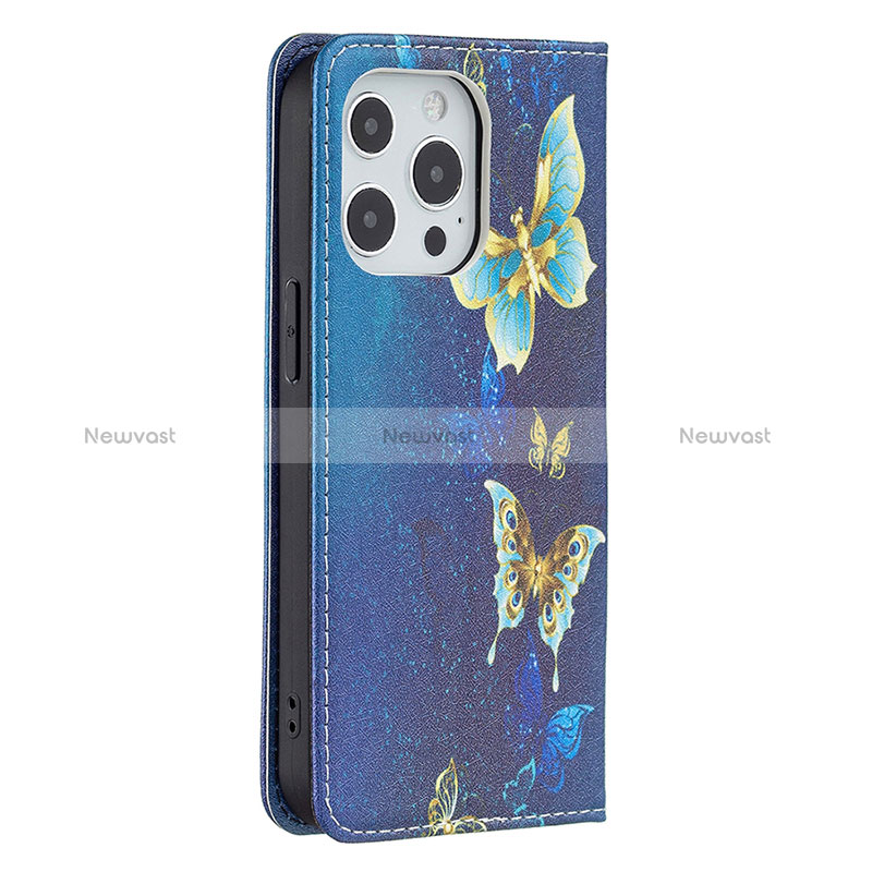 Leather Case Stands Butterfly Flip Cover L01 Holder for Apple iPhone 16 Pro Max Blue