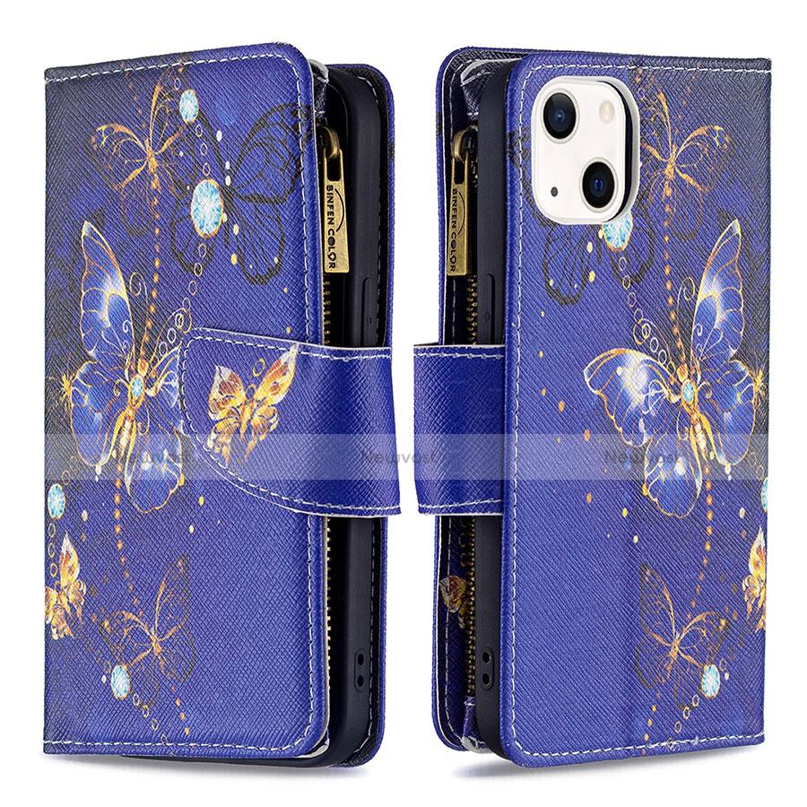 Leather Case Stands Butterfly Flip Cover L03 Holder for Apple iPhone 13 Mini Blue