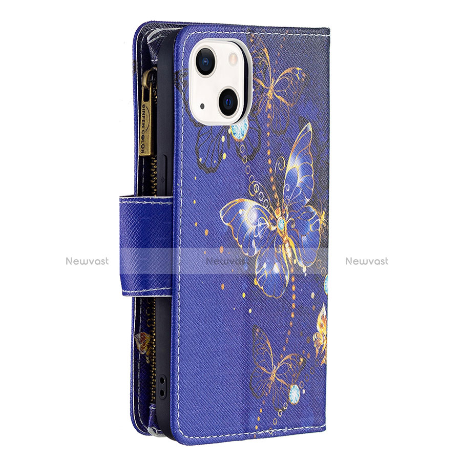 Leather Case Stands Butterfly Flip Cover L03 Holder for Apple iPhone 13 Mini Blue