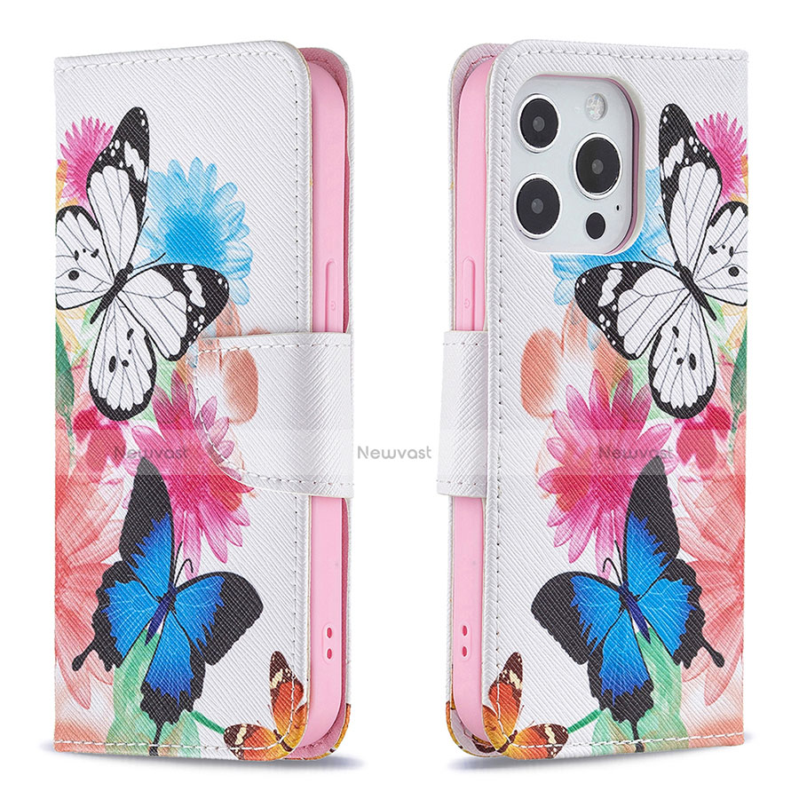 Leather Case Stands Butterfly Flip Cover L03 Holder for Apple iPhone 13 Pro Max Pink