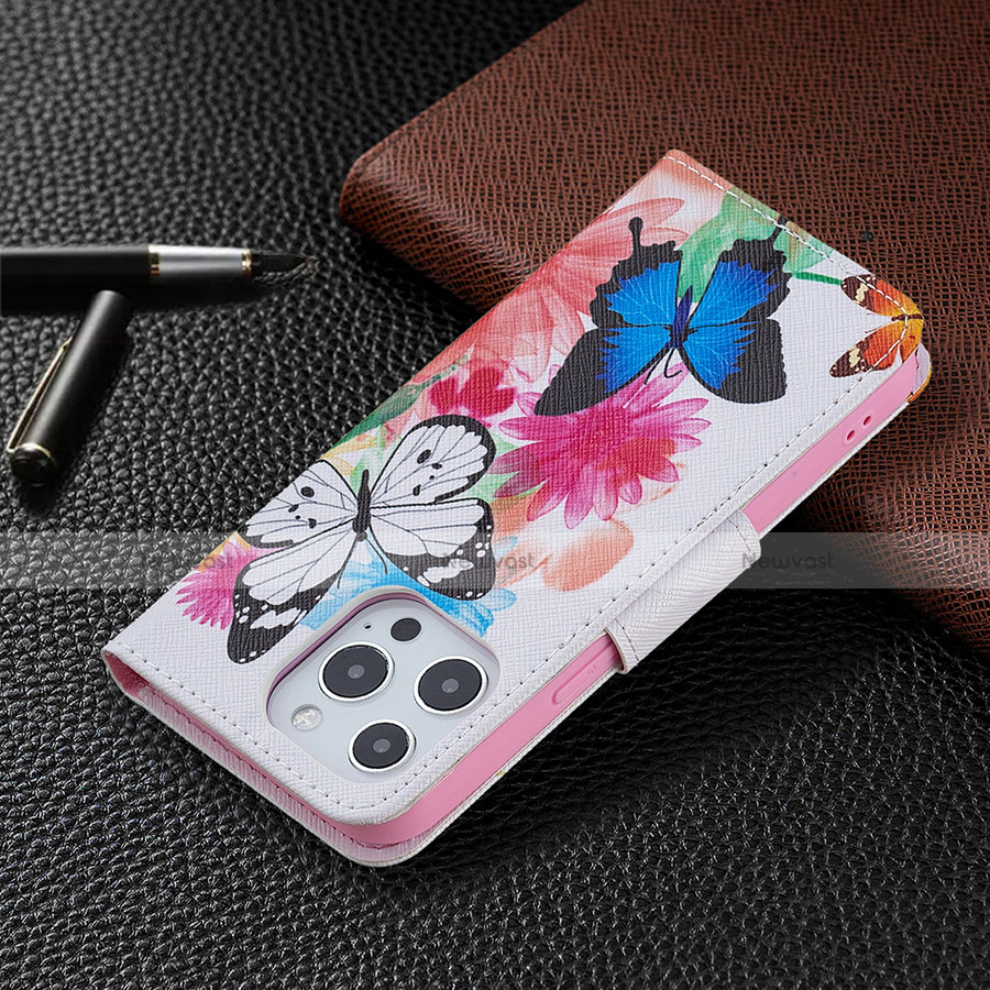 Leather Case Stands Butterfly Flip Cover L03 Holder for Apple iPhone 13 Pro Max Pink