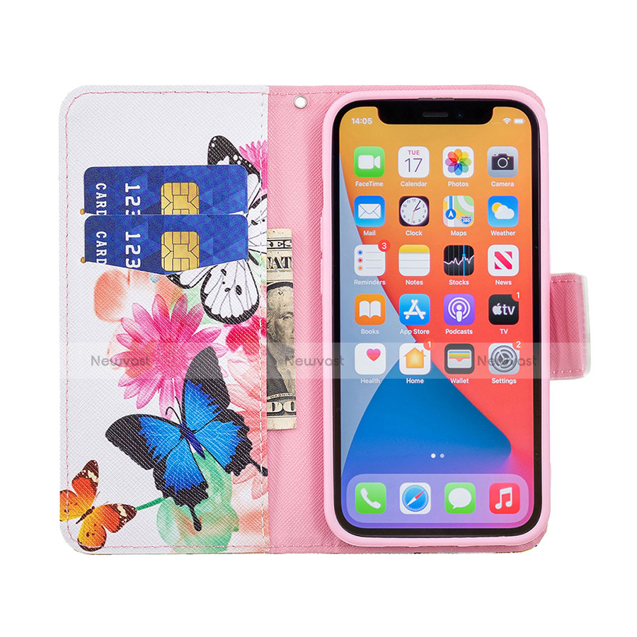 Leather Case Stands Butterfly Flip Cover L03 Holder for Apple iPhone 13 Pro Pink