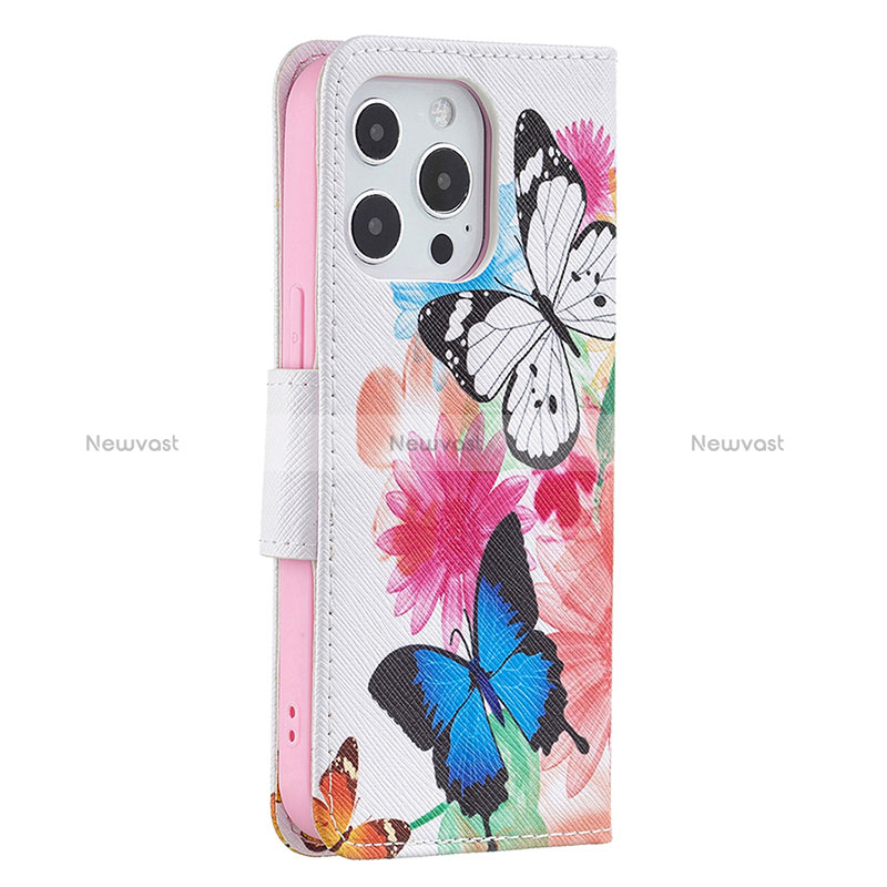 Leather Case Stands Butterfly Flip Cover L03 Holder for Apple iPhone 14 Pro Max Pink