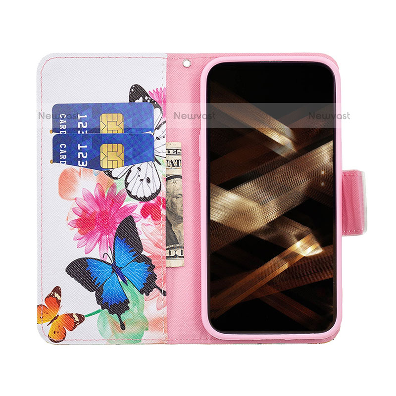 Leather Case Stands Butterfly Flip Cover L03 Holder for Apple iPhone 14 Pro Pink