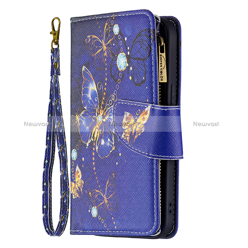 Leather Case Stands Butterfly Flip Cover L03 Holder for Apple iPhone 15 Blue